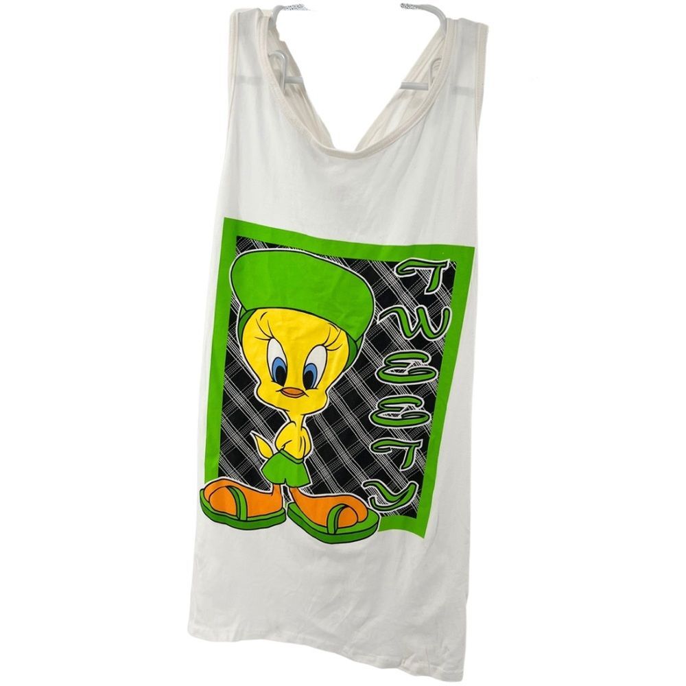 Vintage Looney Tunes racer back Tweety tank top 90s casual vacation summer OS